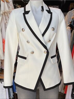 White House Black Market White Blazer with Black Trim